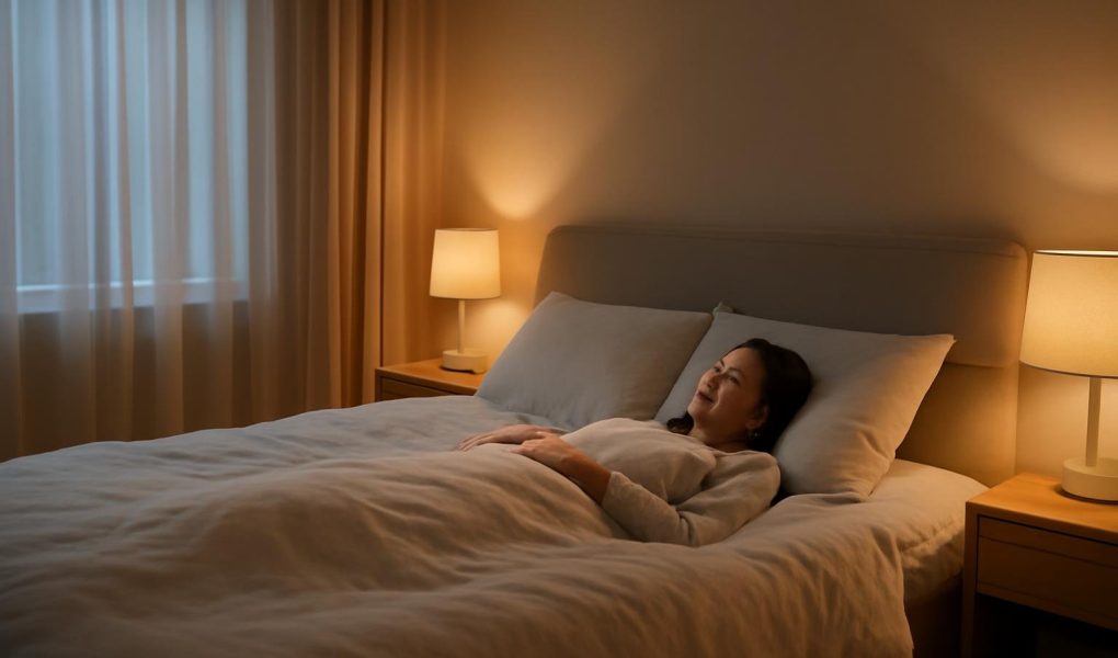 personne-lit-chambre-moderne-tamisee