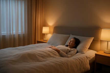 personne-lit-chambre-moderne-tamisee