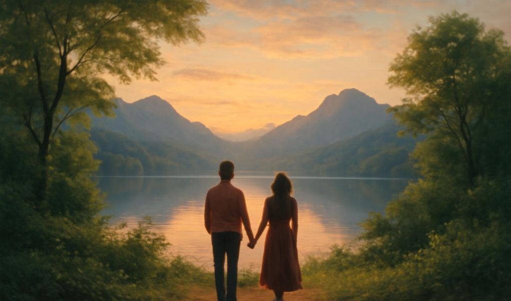 personnes-lac-montagnes-coucher-soleil