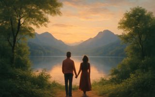 personnes-lac-montagnes-coucher-soleil