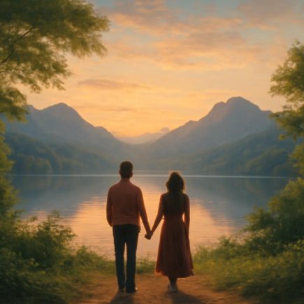 personnes-lac-montagnes-coucher-soleil
