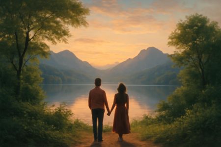 personnes-lac-montagnes-coucher-soleil