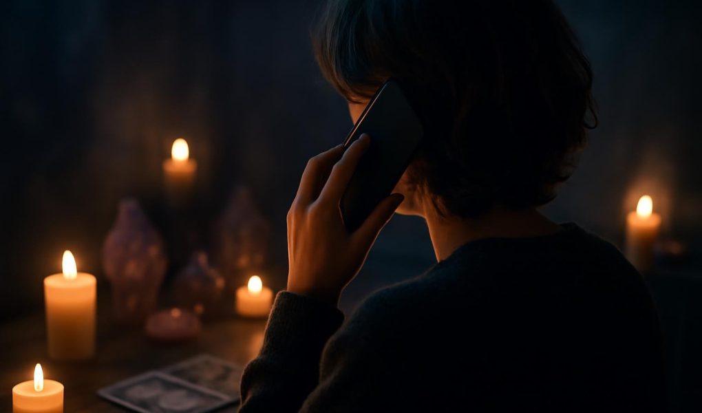 personne-telephone-cristaux-bougies-tarot