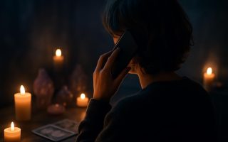 personne-telephone-cristaux-bougies-tarot