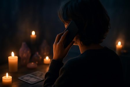 personne-telephone-cristaux-bougies-tarot