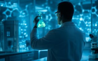 scientifique-laboratoire-fiole-liquide-lumineux