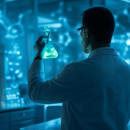 scientifique-laboratoire-fiole-liquide-lumineux