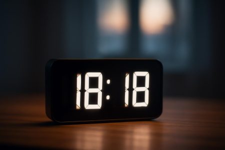 horloge-moderne-table-bois-fond-flou