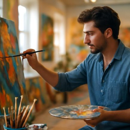 artiste-peignant-atelier-toiles-colorees