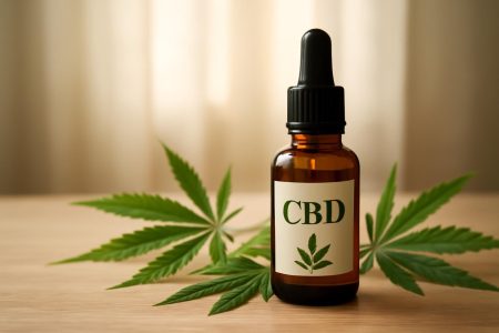 flacon-cbd-table-bois-chanvre