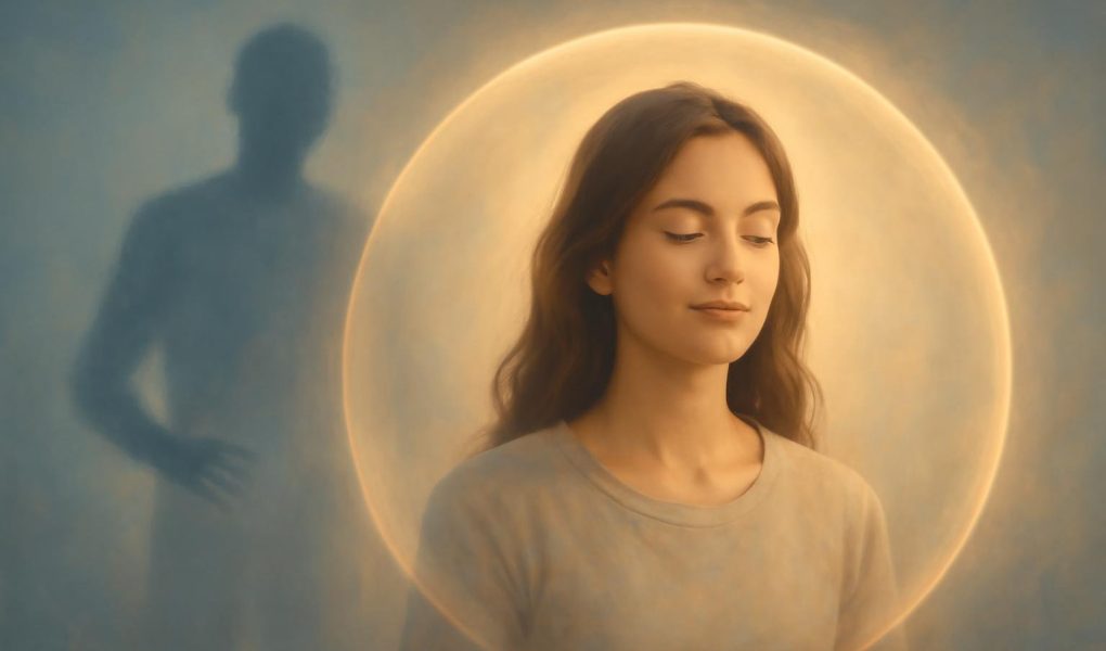 silhouette-floue-bulle-lumiere-serenite