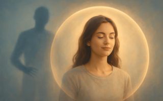 silhouette-floue-bulle-lumiere-serenite