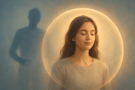 silhouette-floue-bulle-lumiere-serenite