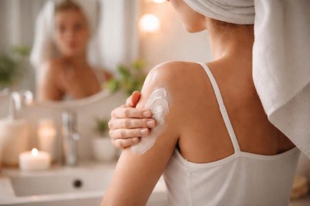 personne-creme-bras-miroir-bain